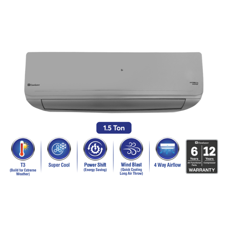 Dawlance Hyper T3 1.5 Ton Silver Inverter Air Conditioner