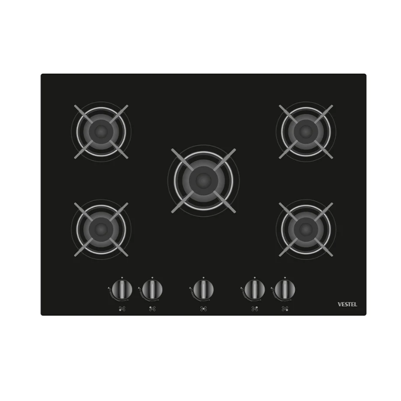 Vestel BH-7112B (75 cm) Black Glass Gas Hob
