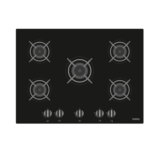 Vestel BH-7112B (75 cm) Black Glass Gas Hob
