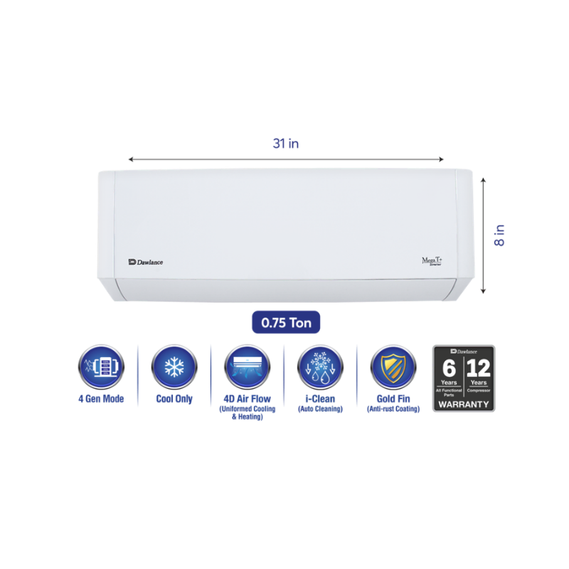 Dawlance Mega T+ Inverter 10 CO 0.75 Ton Inverter Split AC