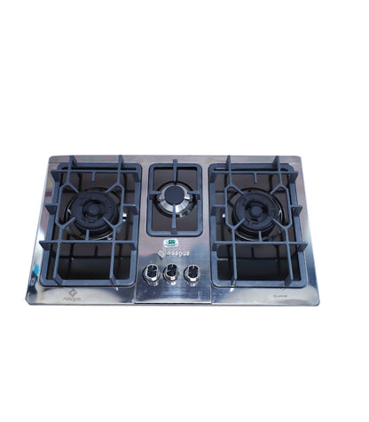 Nasgas 444BK DG Gas Stove 3-Burners Tempered Glass